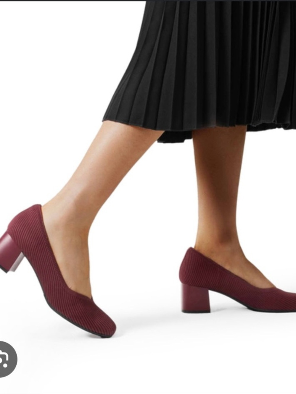 VIVAIA Ribbed Burgundy Mid Block Heel Pumps for Women